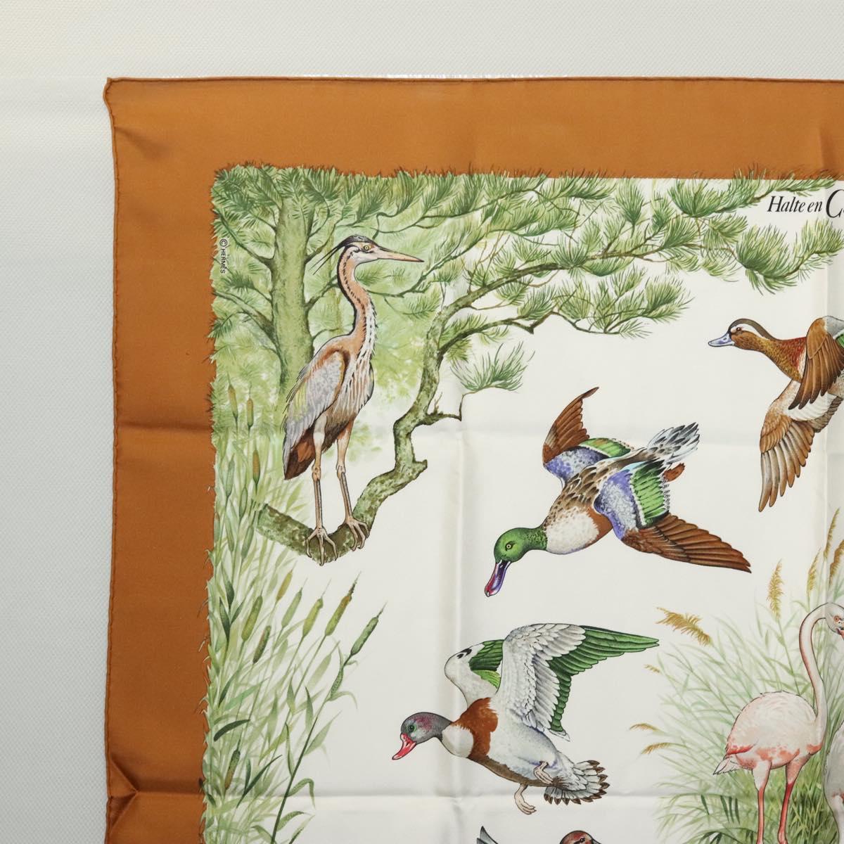 HERMES Carre 90 Scarf Halte en Camargue Silk Brown Green Auth ki5597