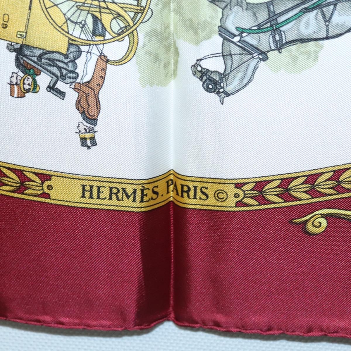 HERMES Carre 90 Scarf LA PROMENADE DE LONGCHAMPS Silk Red White Auth ki5598