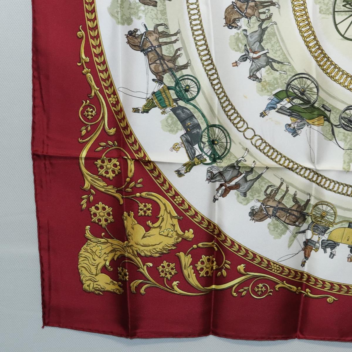HERMES Carre 90 Scarf LA PROMENADE DE LONGCHAMPS Silk Red White Auth ki5598