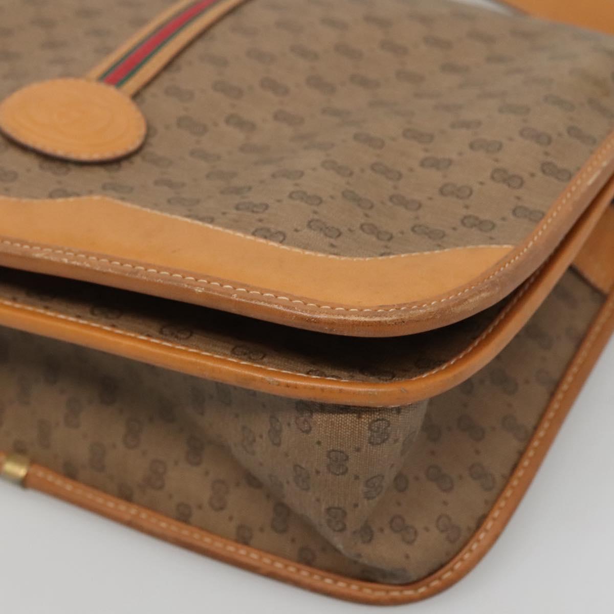 GUCCI Micro GG Supreme Web Sherry Line Shoulder Bag PVC Beige Gold Auth ki5605