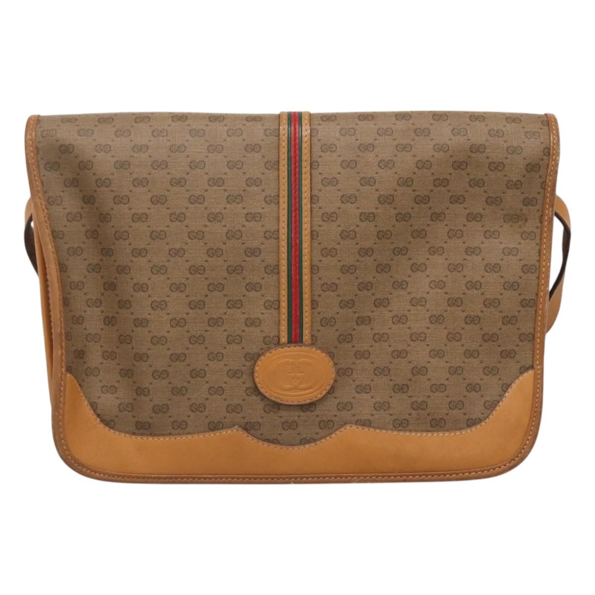 GUCCI Micro GG Supreme Web Sherry Line Shoulder Bag PVC Beige Gold Auth ki5605