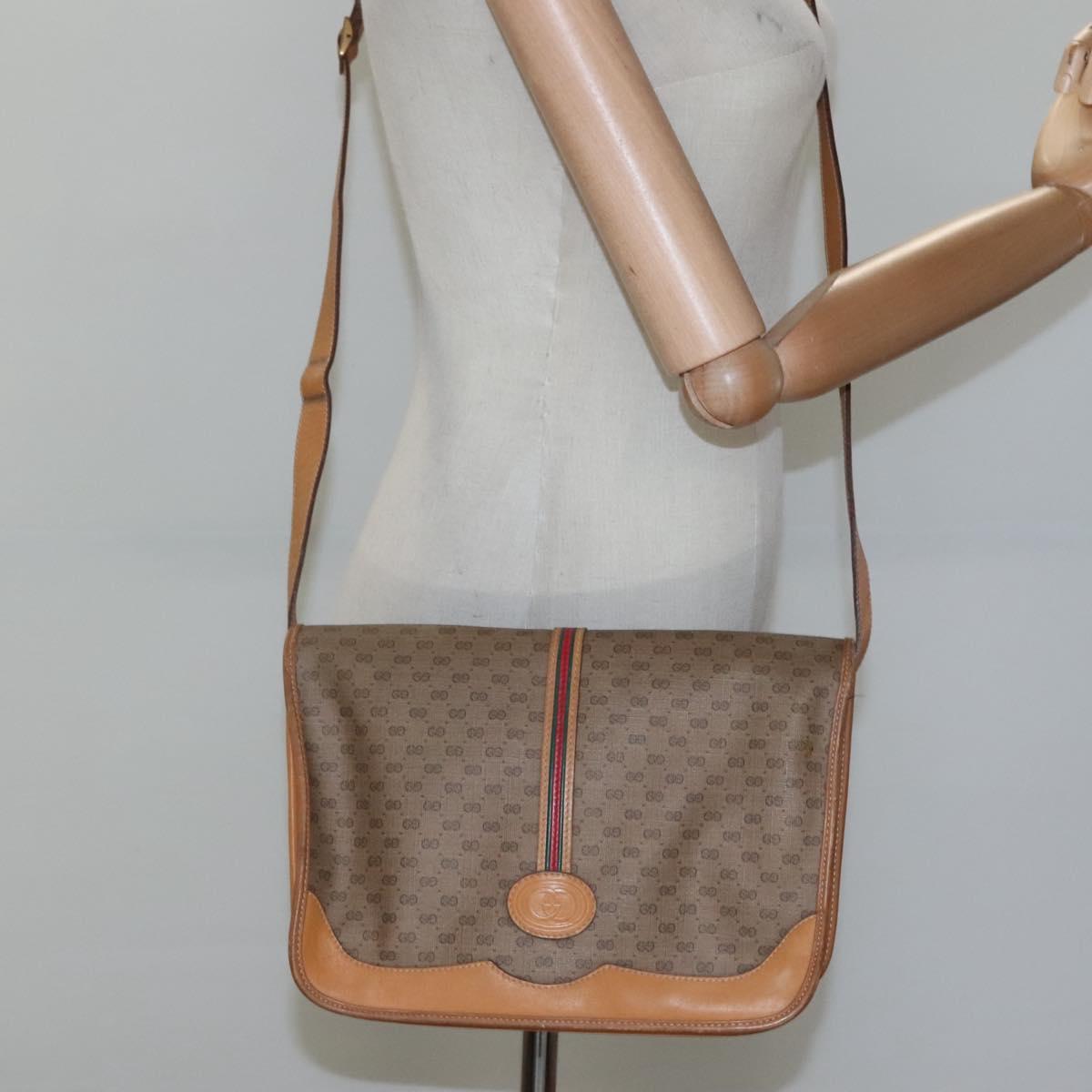 GUCCI Micro GG Supreme Web Sherry Line Shoulder Bag PVC Beige Gold Auth ki5605