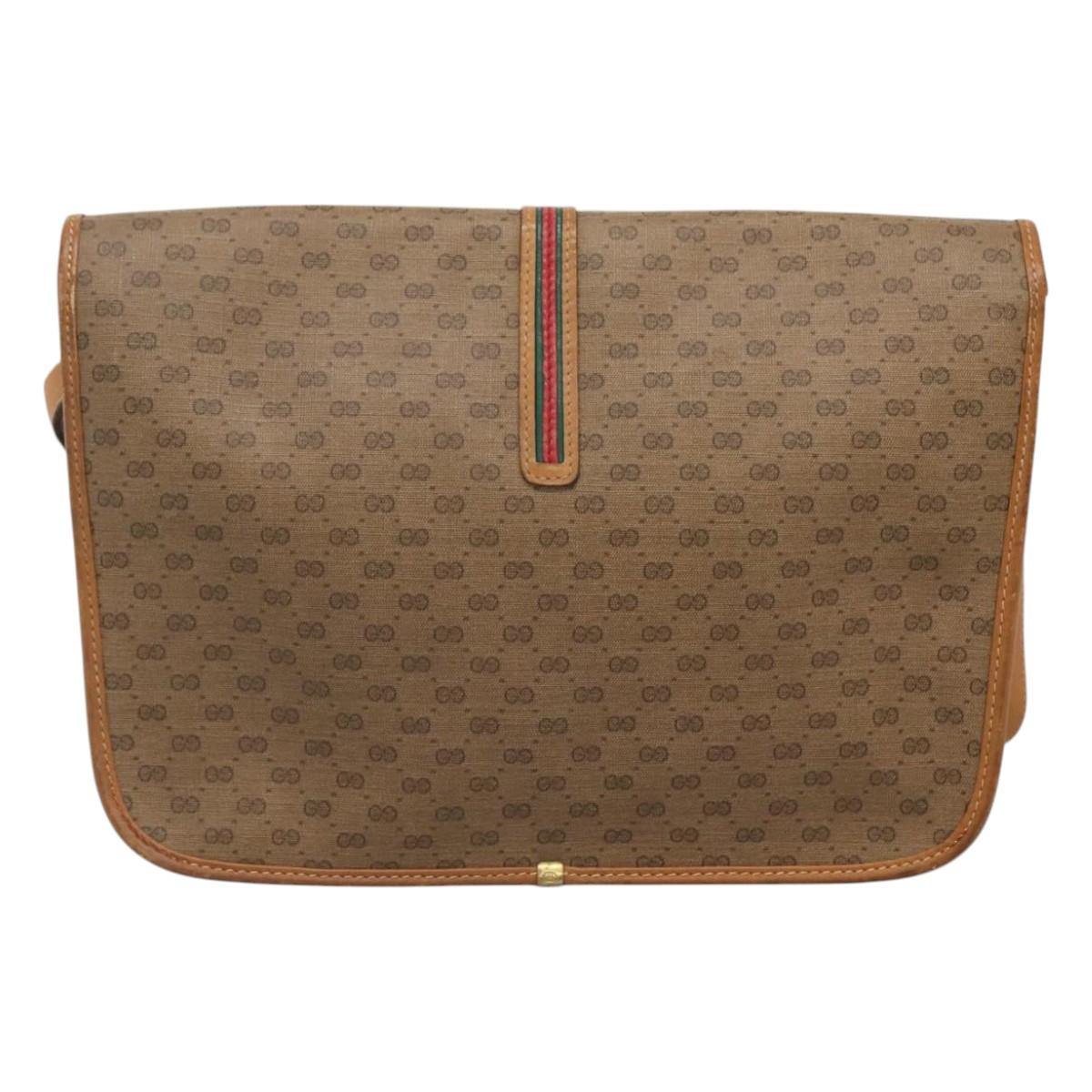GUCCI Micro GG Supreme Web Sherry Line Shoulder Bag PVC Beige Gold Auth ki5605