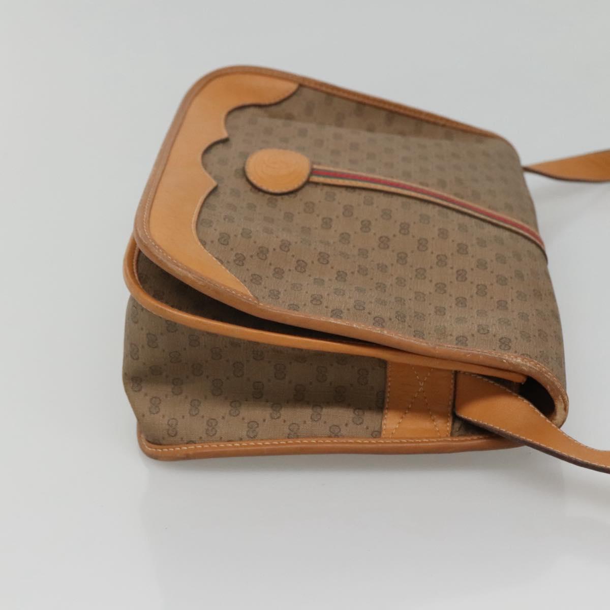 GUCCI Micro GG Supreme Web Sherry Line Shoulder Bag PVC Beige Gold Auth ki5605