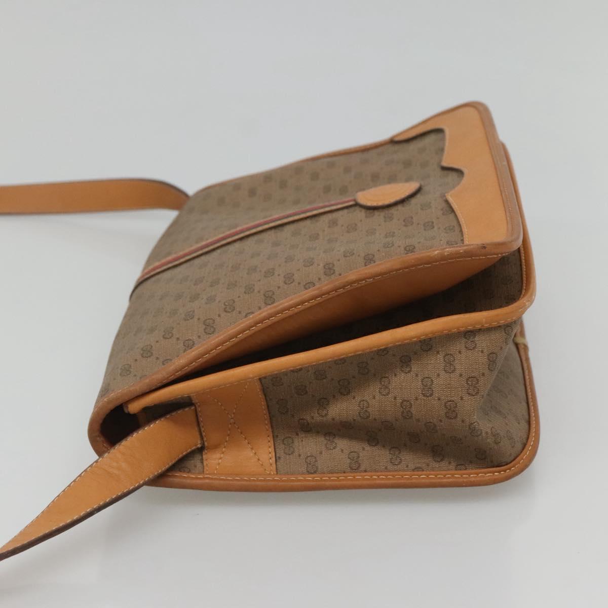 GUCCI Micro GG Supreme Web Sherry Line Shoulder Bag PVC Beige Gold Auth ki5605