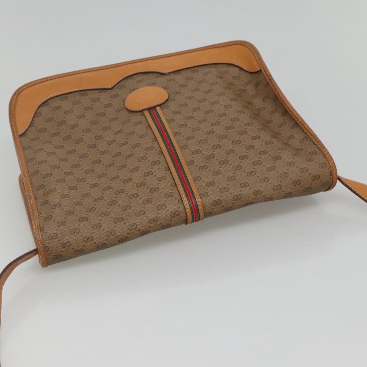 GUCCI Micro GG Supreme Web Sherry Line Shoulder Bag PVC Beige Gold Auth ki5605