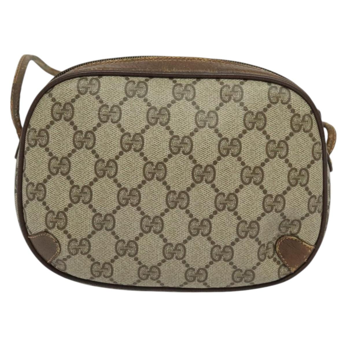GUCCI GG Supreme Web Sherry Line Bag PVC Beige Gold 156 02 066 Auth ki5606