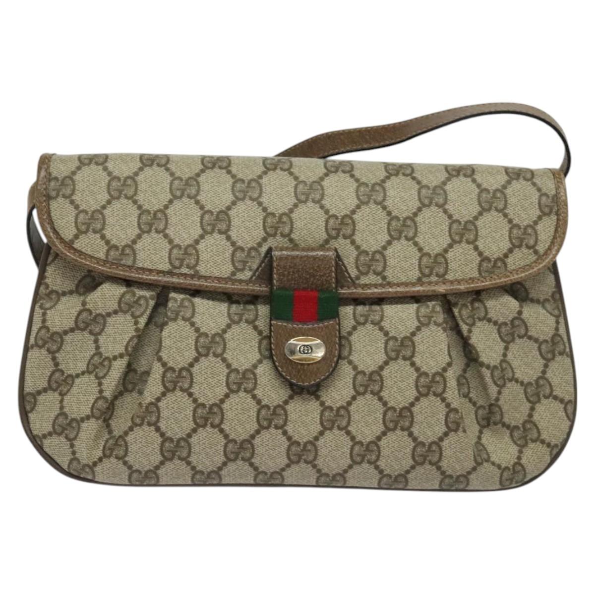 GUCCI GG Supreme Web Sherry Line Bag PVC Beige Gold 10 02 051 Auth ki5609