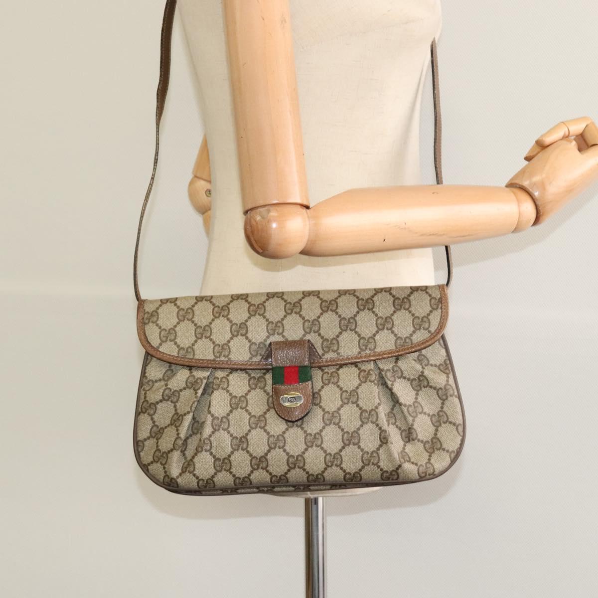 GUCCI GG Supreme Web Sherry Line Bag PVC Beige Gold 10 02 051 Auth ki5609