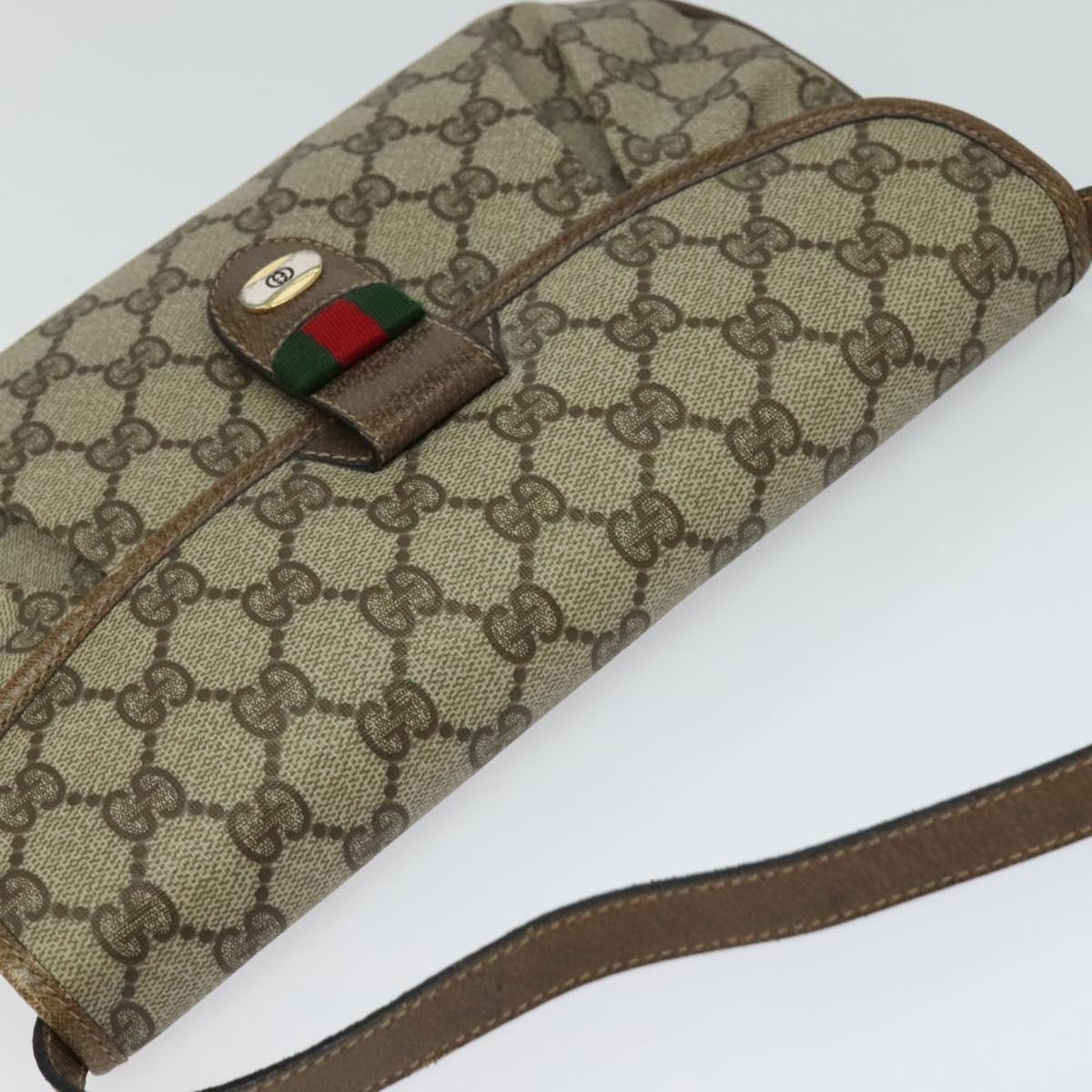 GUCCI GG Supreme Web Sherry Line Bag PVC Beige Gold 10 02 051 Auth ki5609