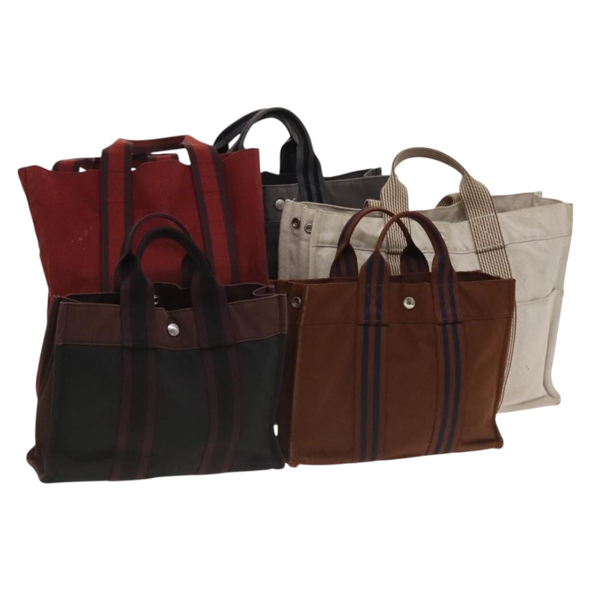 HERMES Fourre Tout Tote Bag Canvas 5Set Brown Gray Red beige Auth ki5617