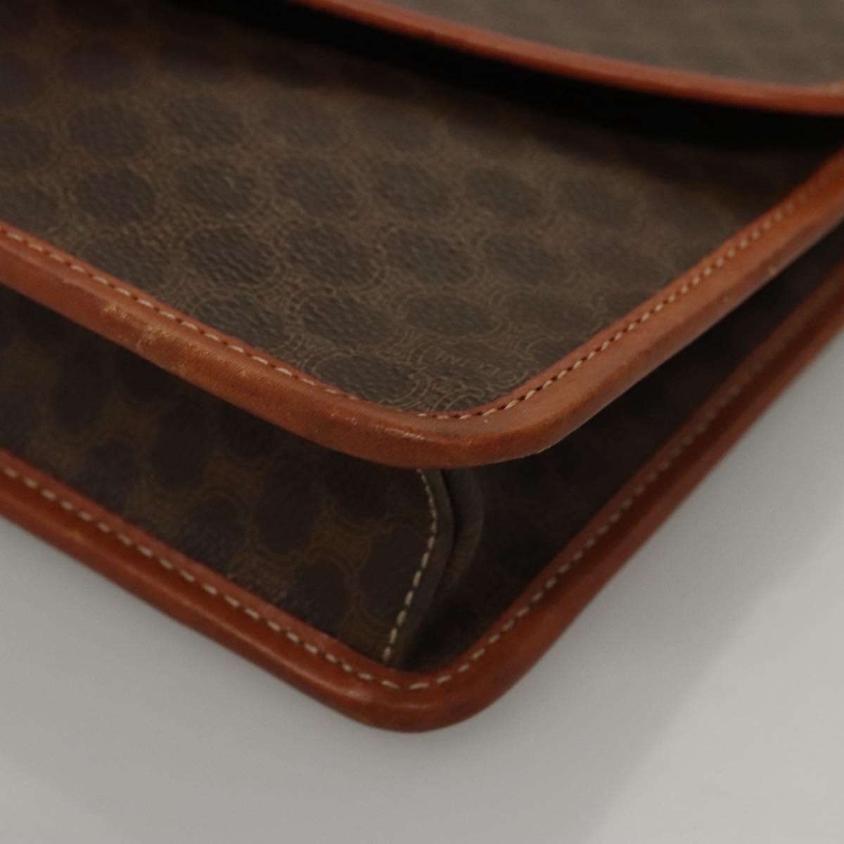 CELINE Macadam Canvas Shoulder Bag PVC Leather Brown Gold Auth ki5627