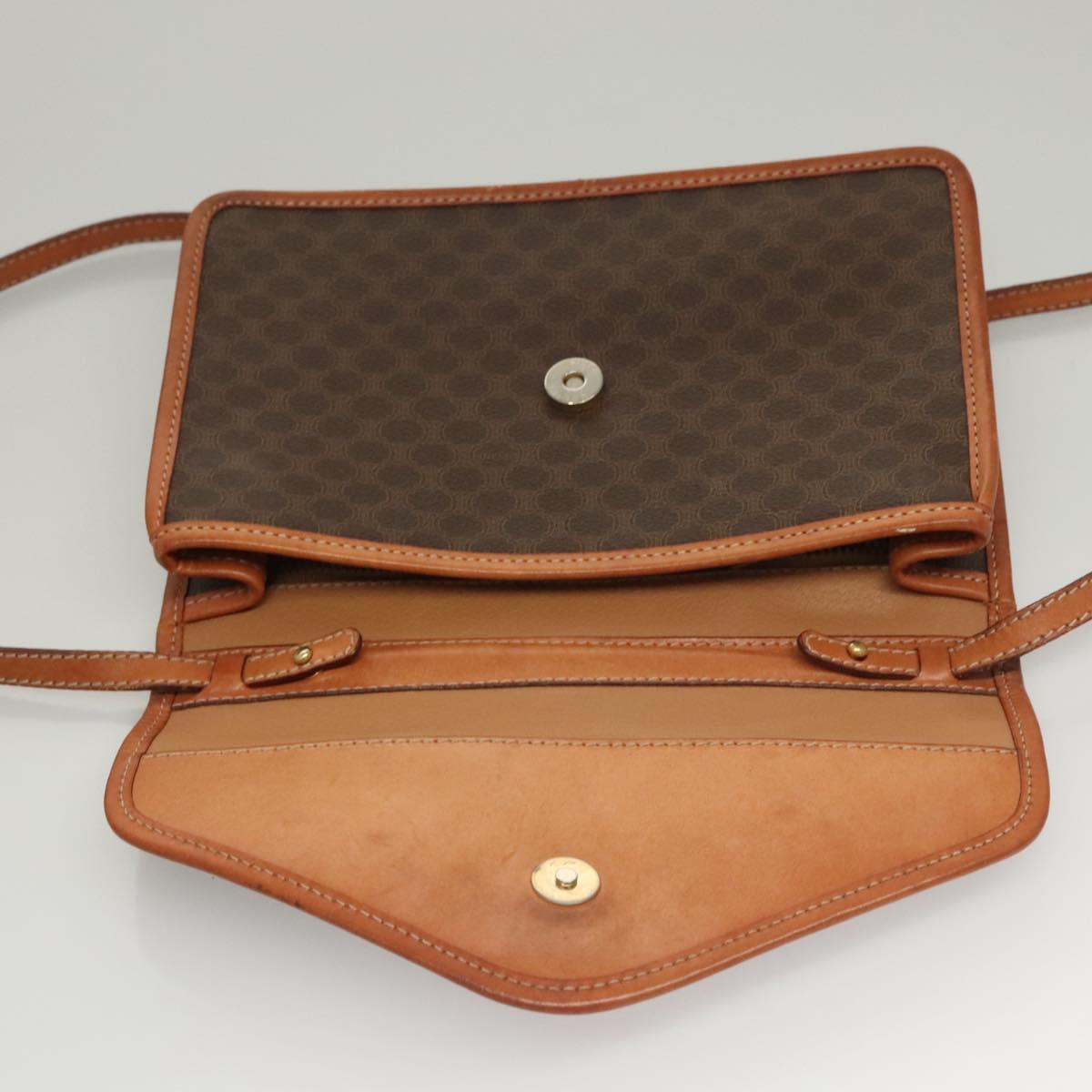 CELINE Macadam Canvas Shoulder Bag PVC Leather Brown Gold Auth ki5627