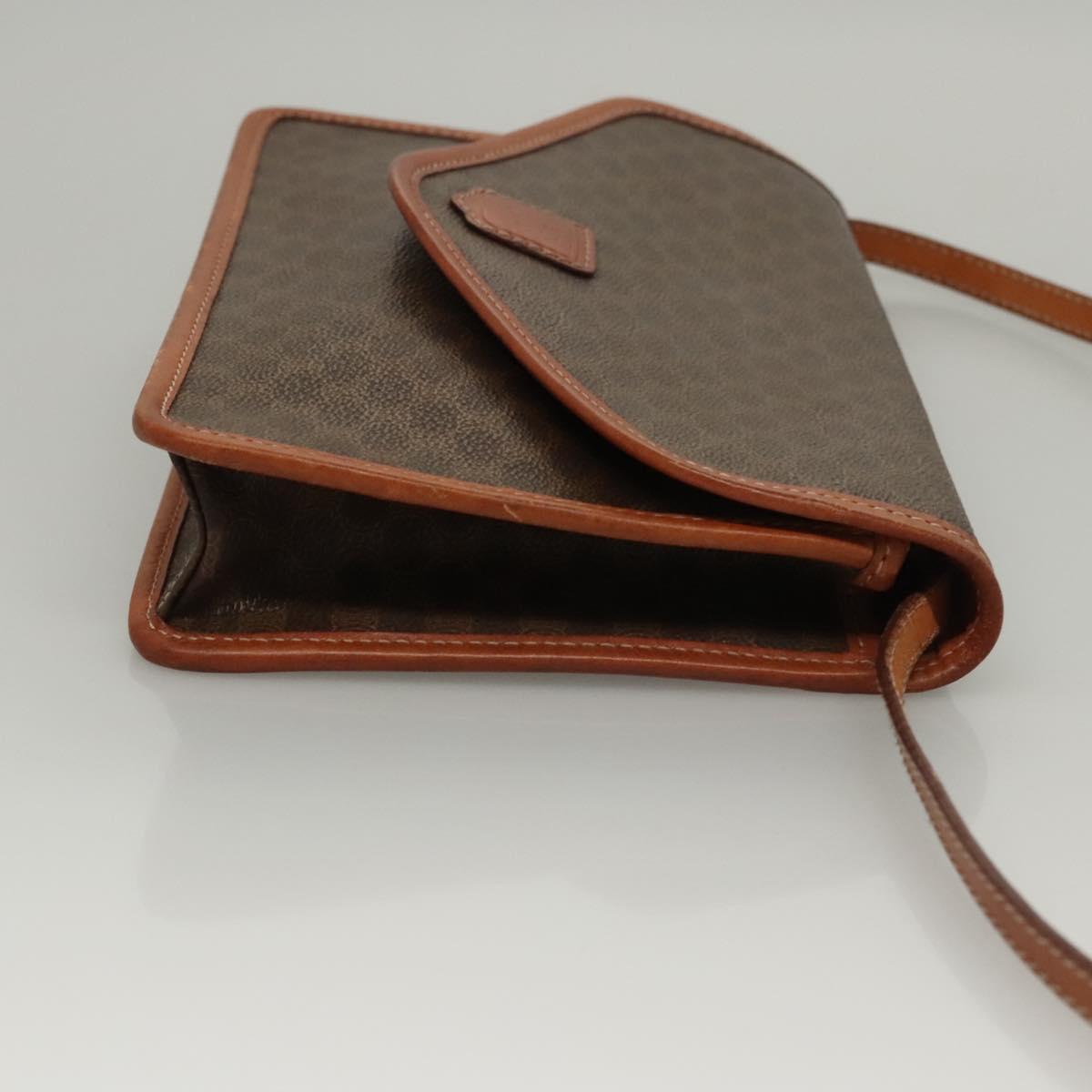 CELINE Macadam Canvas Shoulder Bag PVC Leather Brown Gold Auth ki5627