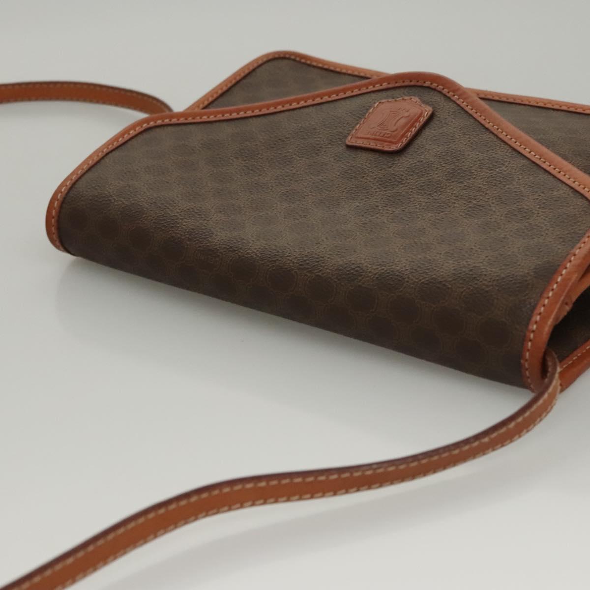 CELINE Macadam Canvas Shoulder Bag PVC Leather Brown Gold Auth ki5627