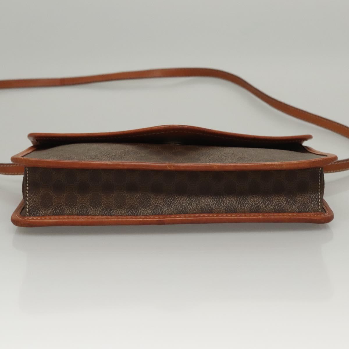 CELINE Macadam Canvas Shoulder Bag PVC Leather Brown Gold Auth ki5627