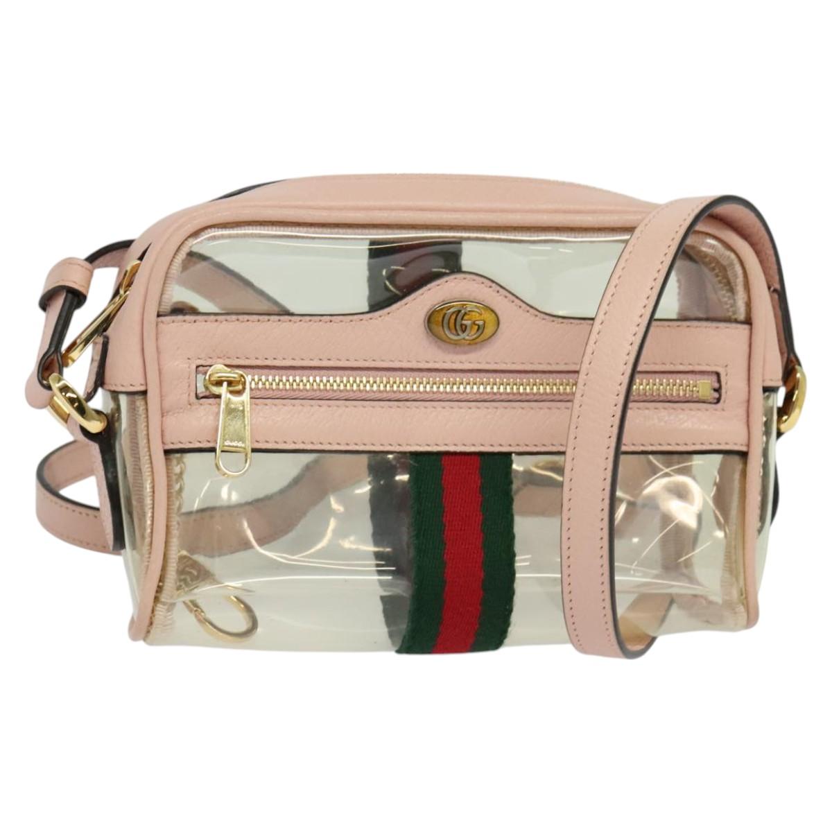 GUCCI Web Sherry Line Shoulder Bag Vinyl Clear Red Green 517350 Auth ki5631AV
