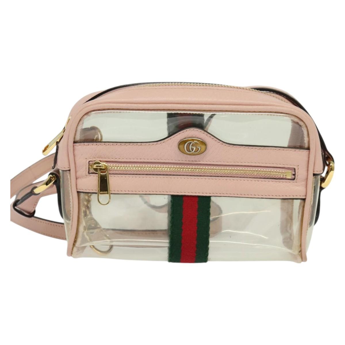 GUCCI Web Sherry Line Shoulder Bag Vinyl Clear Red Green 517350 Auth ki5631AV