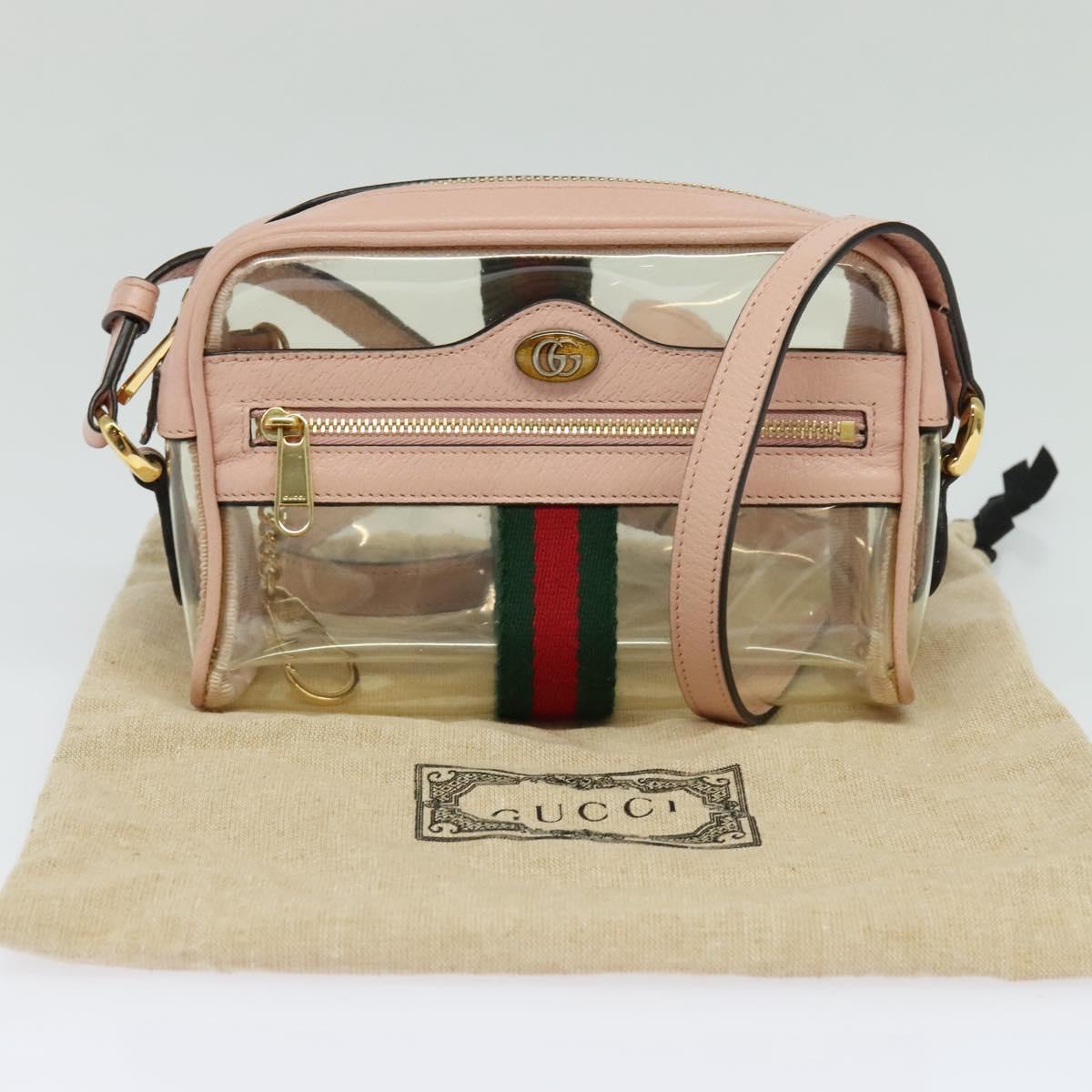 GUCCI Web Sherry Line Shoulder Bag Vinyl Clear Red Green 517350 Auth ki5631AV