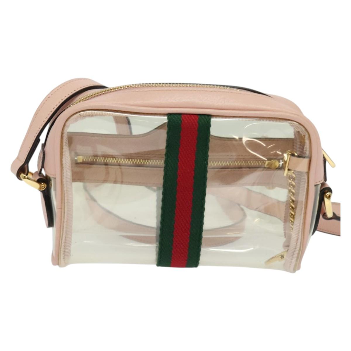 GUCCI Web Sherry Line Shoulder Bag Vinyl Clear Red Green 517350 Auth ki5631AV