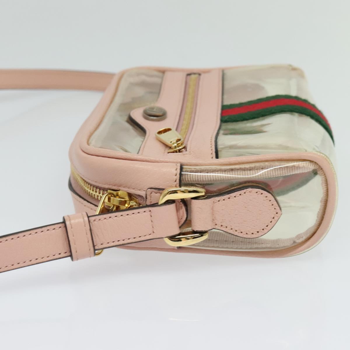 GUCCI Web Sherry Line Shoulder Bag Vinyl Clear Red Green 517350 Auth ki5631AV