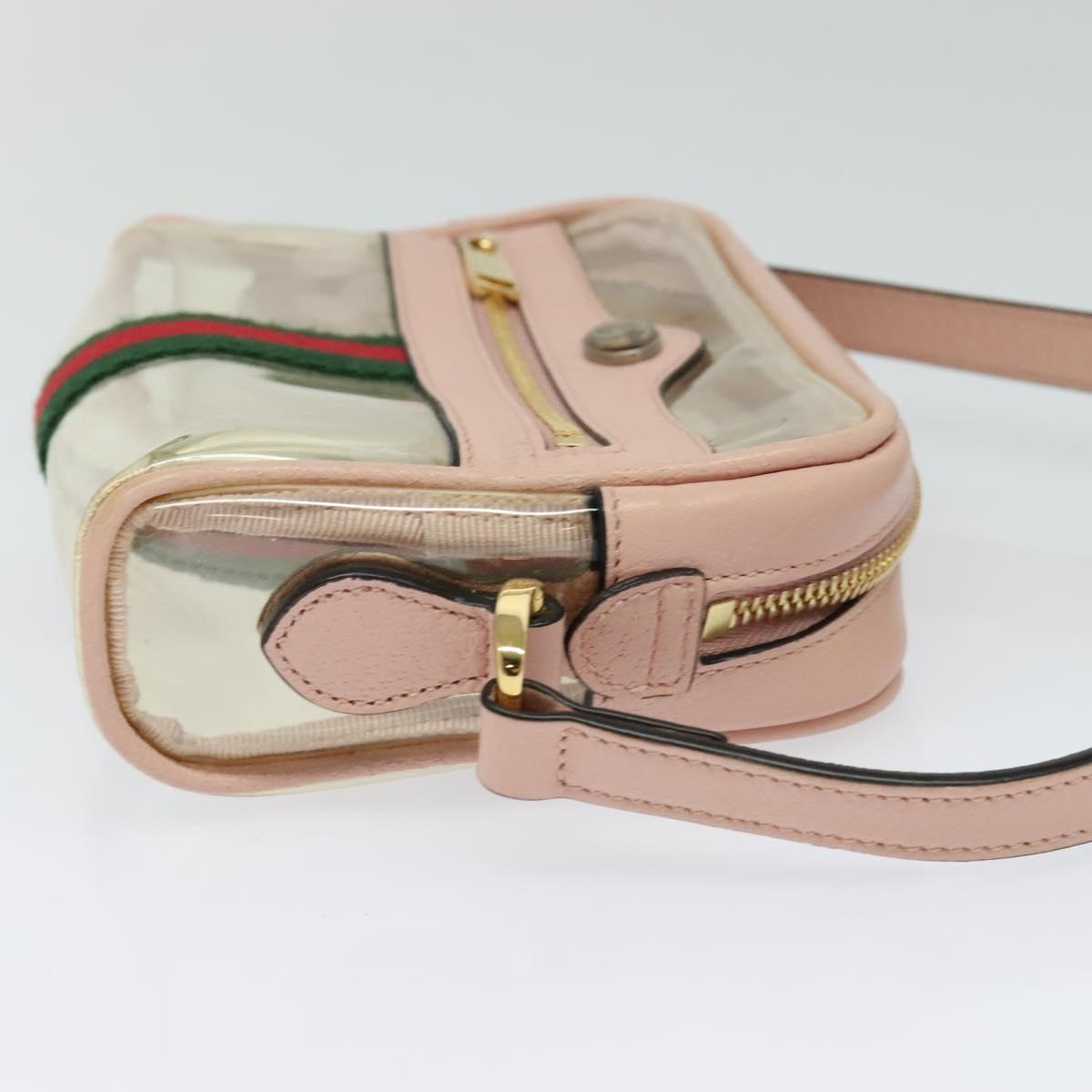 GUCCI Web Sherry Line Shoulder Bag Vinyl Clear Red Green 517350 Auth ki5631AV