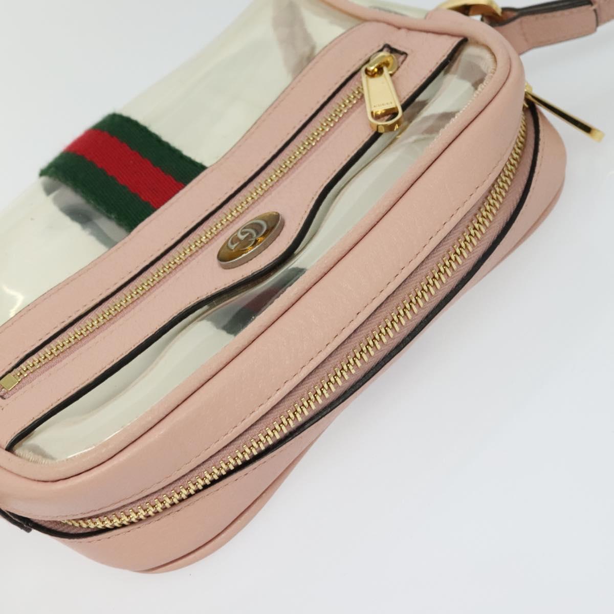 GUCCI Web Sherry Line Shoulder Bag Vinyl Clear Red Green 517350 Auth ki5631AV
