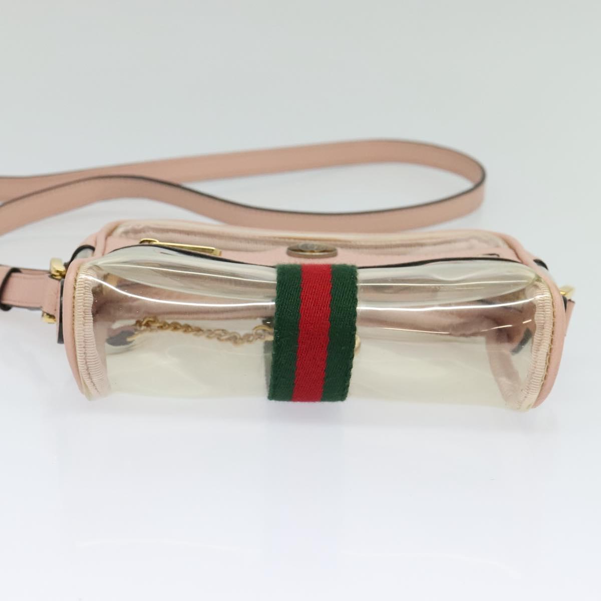 GUCCI Web Sherry Line Shoulder Bag Vinyl Clear Red Green 517350 Auth ki5631AV
