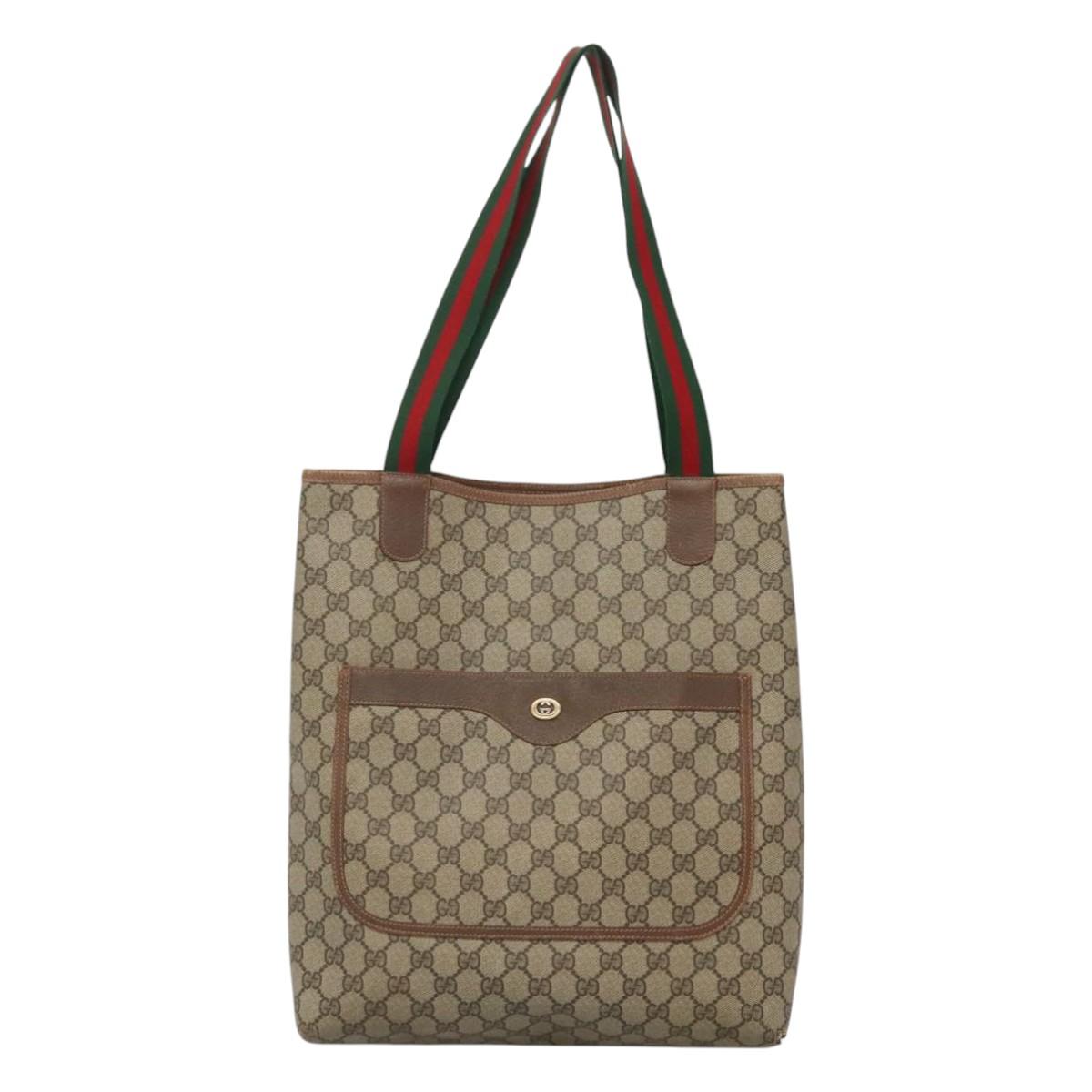 GUCCI GG Supreme Web Sherry Line Bag PVC Beige Green Red 89 02 003 Auth ki5636