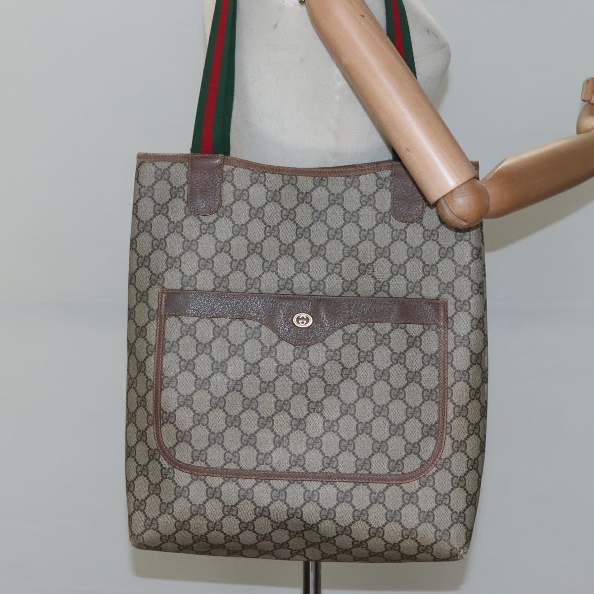 GUCCI GG Supreme Web Sherry Line Bag PVC Beige Green Red 89 02 003 Auth ki5636