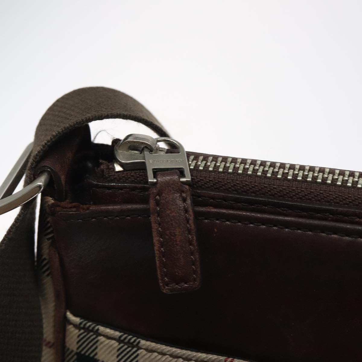 BURBERRY Nova Check Shoulder Bag Nylon Beige Silver Auth ki5644