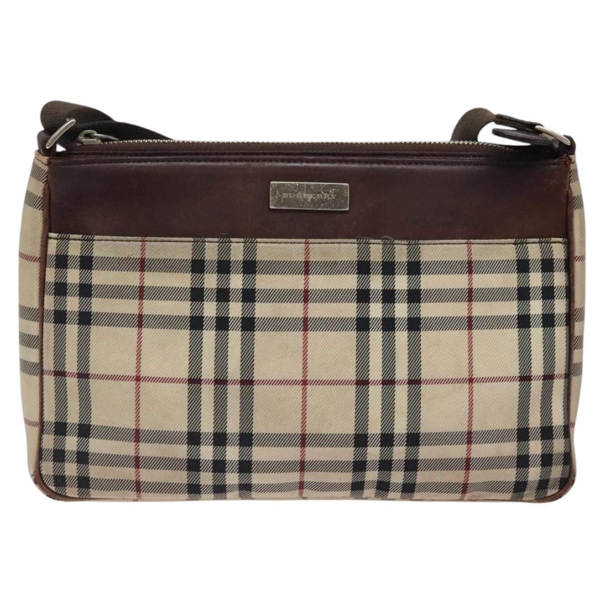 BURBERRY Nova Check Shoulder Bag Nylon Beige Silver Auth ki5644