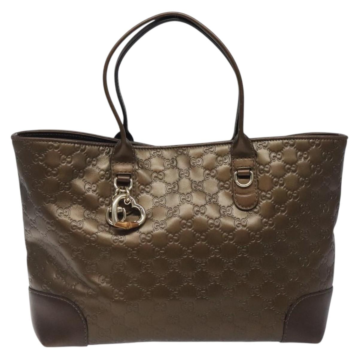 GUCCI GG Canvas Guccissima Heart Bit Tote Bag Leather Brown 269956 Auth ki5647A