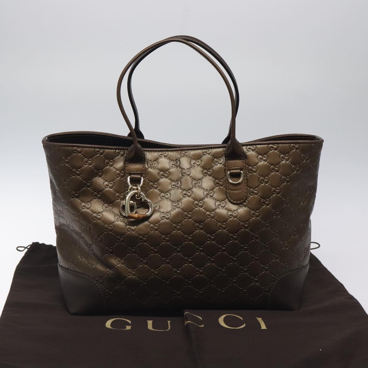GUCCI GG Canvas Guccissima Heart Bit Tote Bag Leather Brown 269956 Auth ki5647A