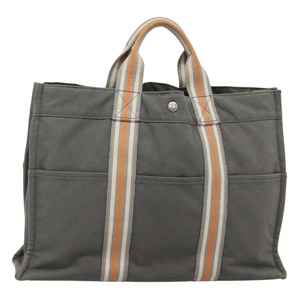 HERMES Fourre Tout MM Hand Bag Canvas Gray Silver Auth ki5652