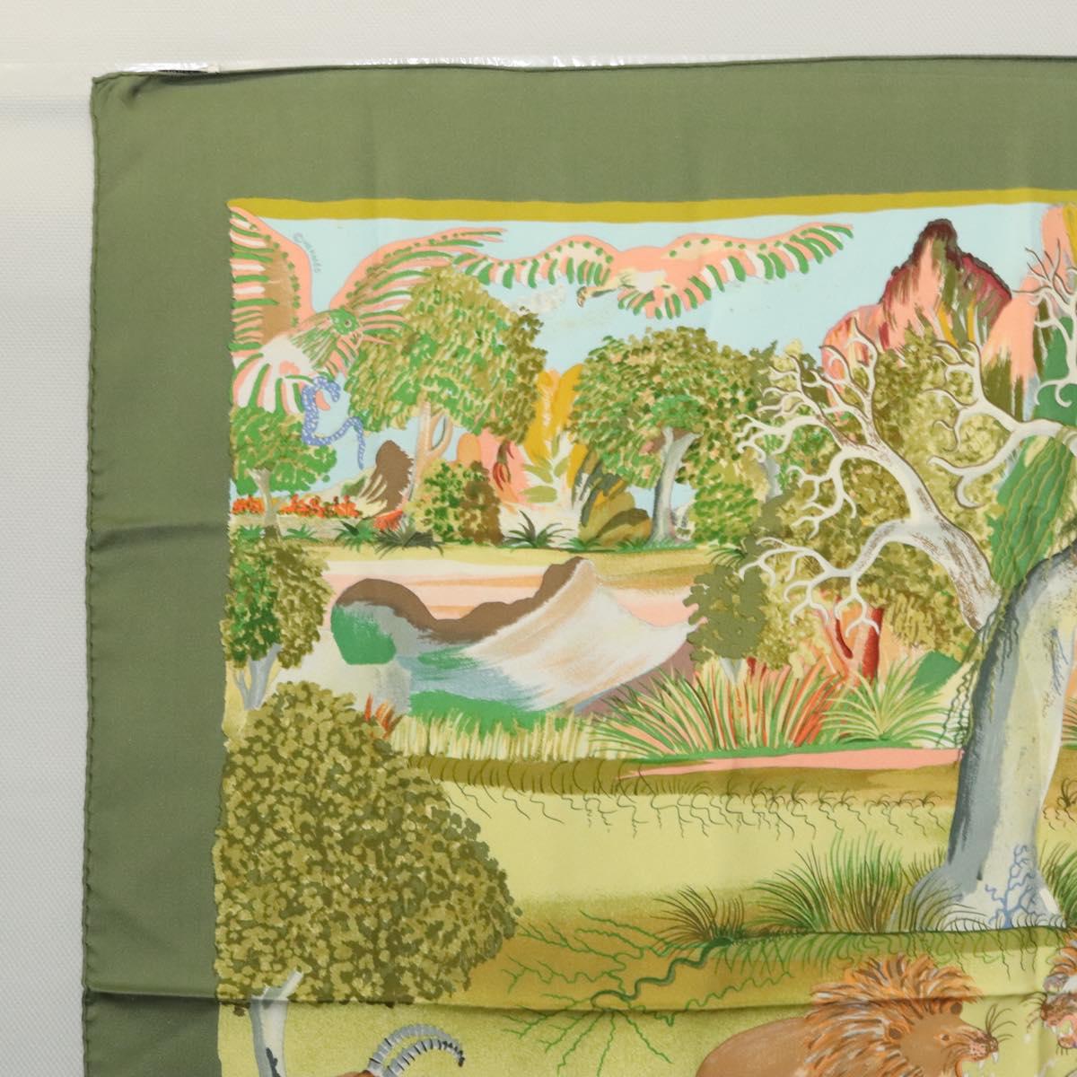 HERMES Carre 90 Scarf Nuba Mountain Silk Green Auth ki5655