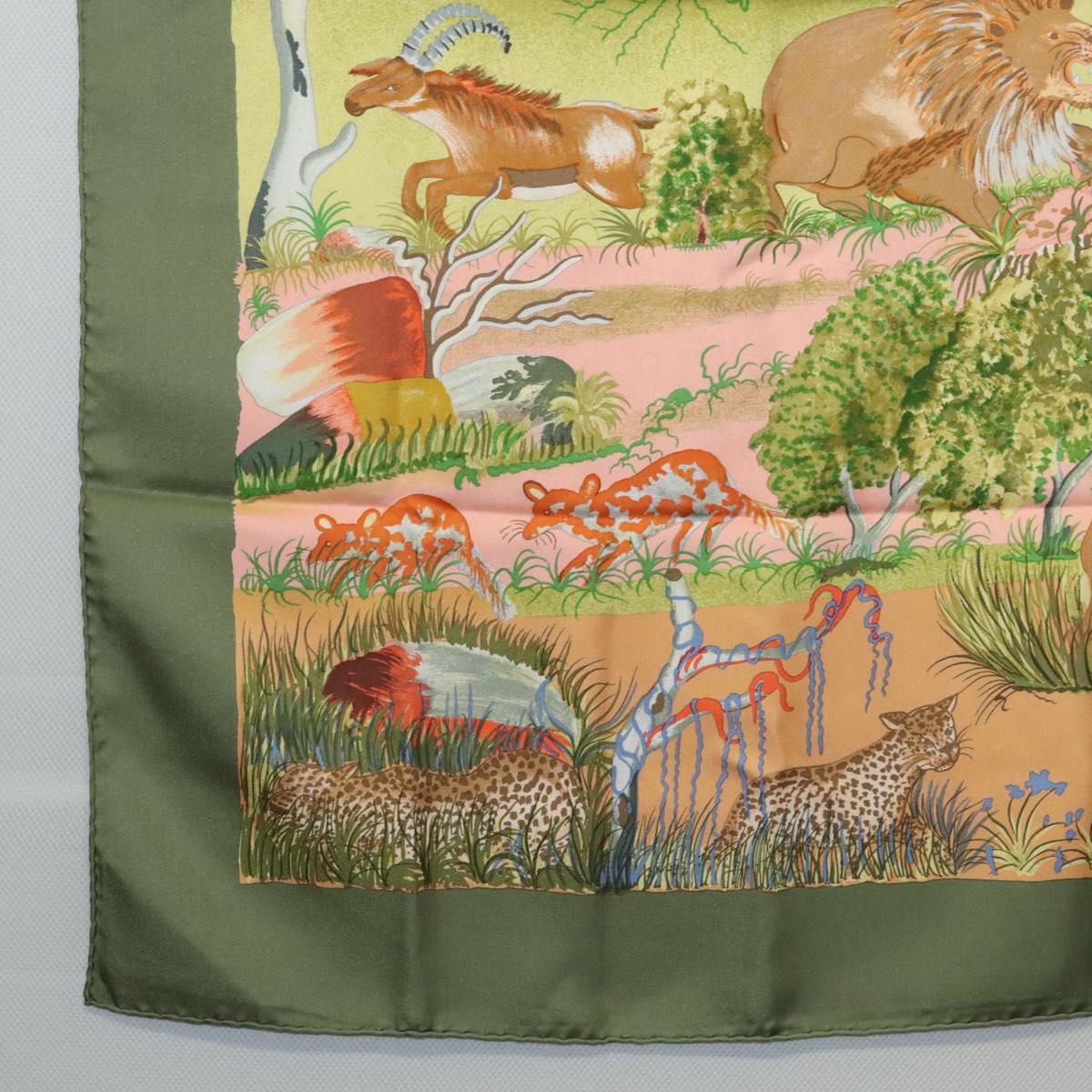 HERMES Carre 90 Scarf Nuba Mountain Silk Green Auth ki5655