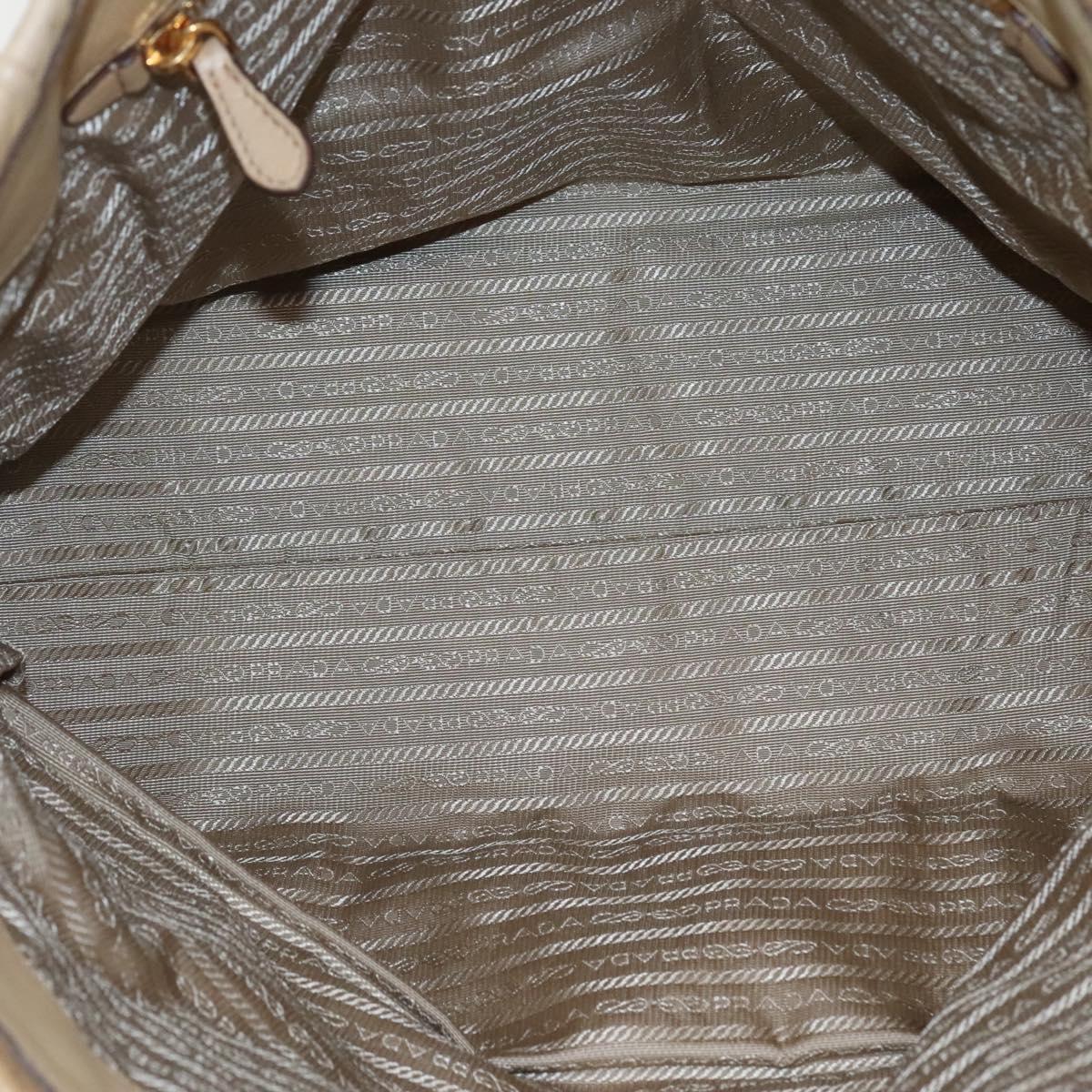 PRADA Gathered Tote Bag Leather Beige Gold Auth ki5670