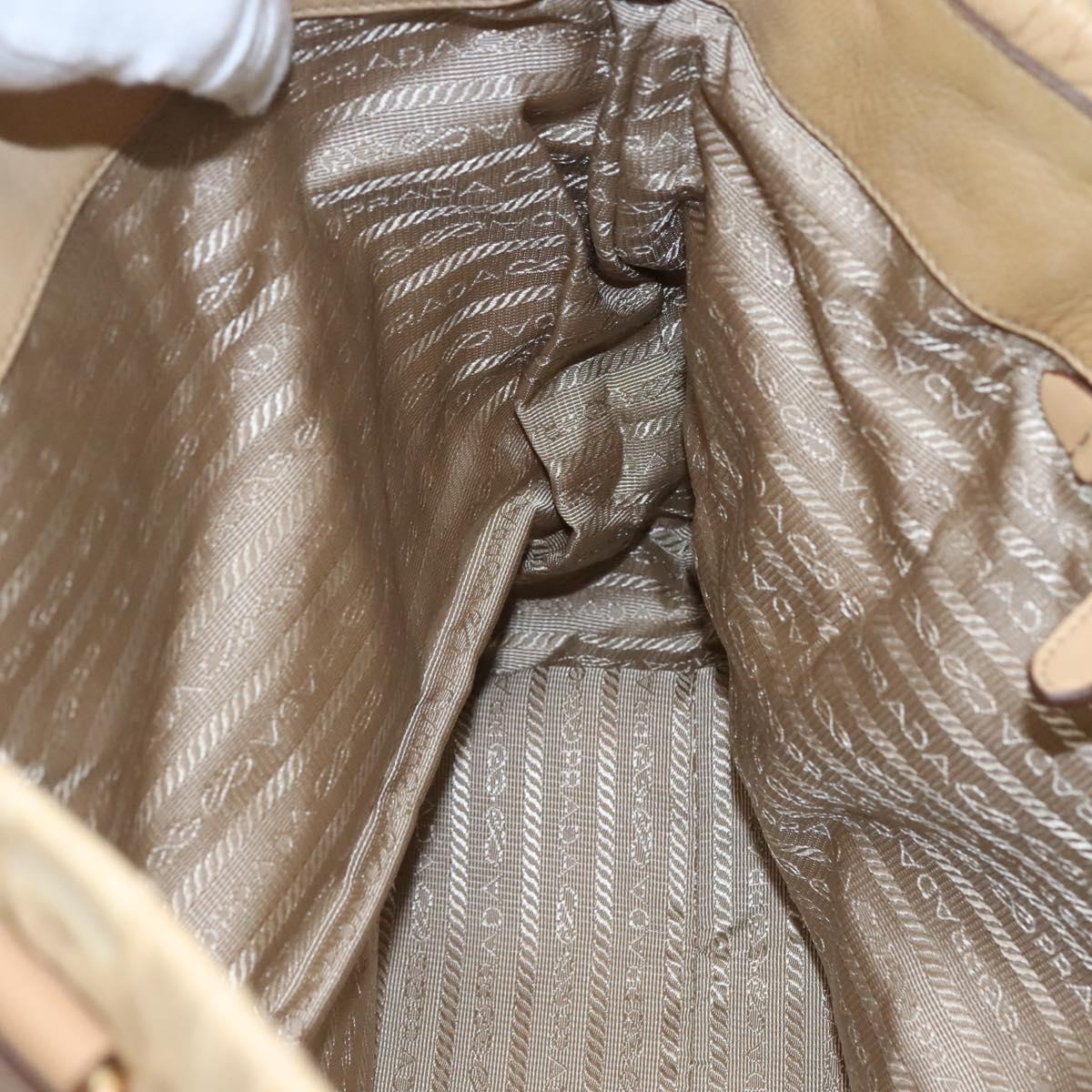 PRADA Gathered Tote Bag Leather Beige Gold Auth ki5670