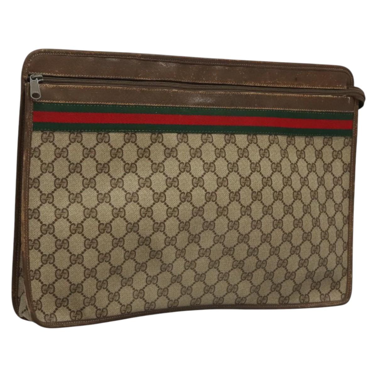 GUCCI GG Supreme Web Sherry Line Bag PVC Beige Green 017 115 4126 Auth ki5678