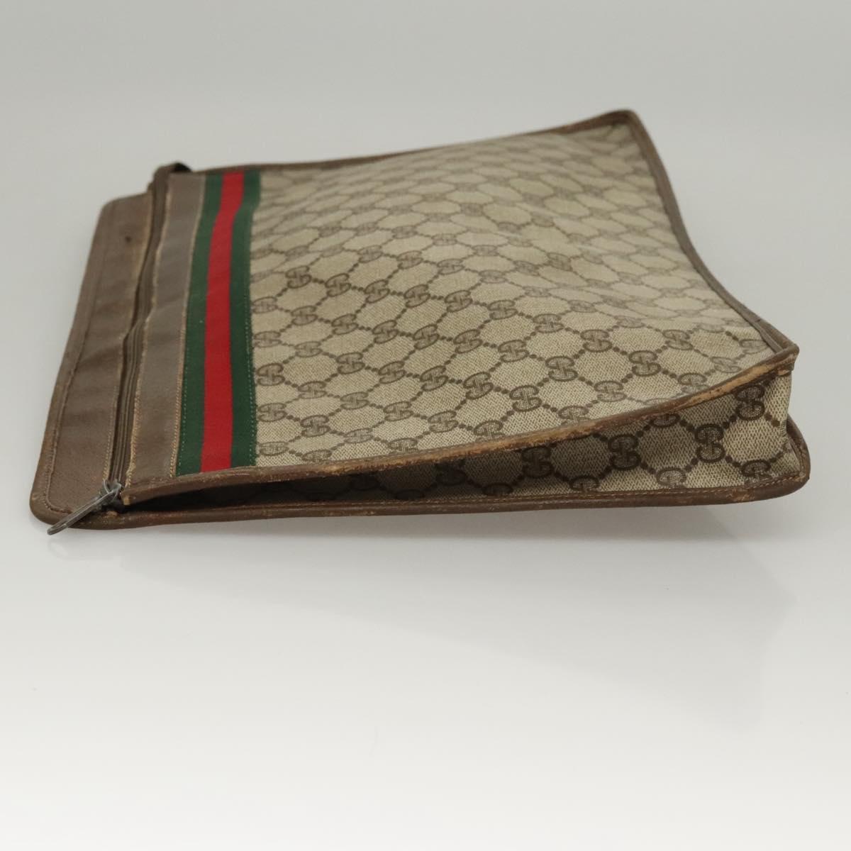 GUCCI GG Supreme Web Sherry Line Bag PVC Beige Green 017 115 4126 Auth ki5678