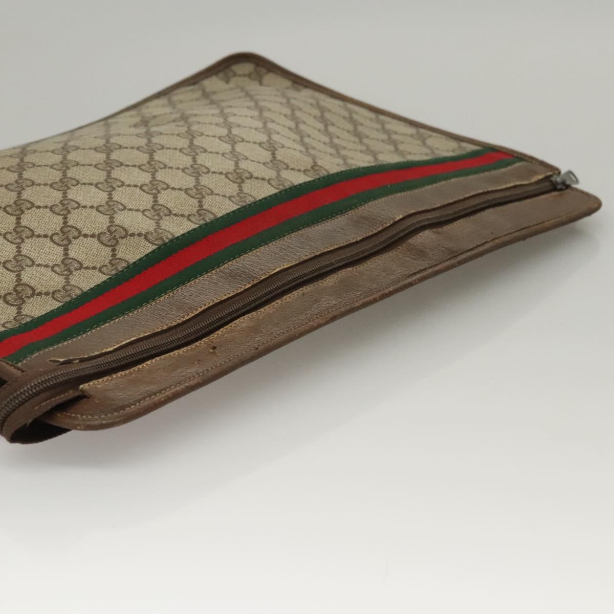 GUCCI GG Supreme Web Sherry Line Bag PVC Beige Green 017 115 4126 Auth ki5678