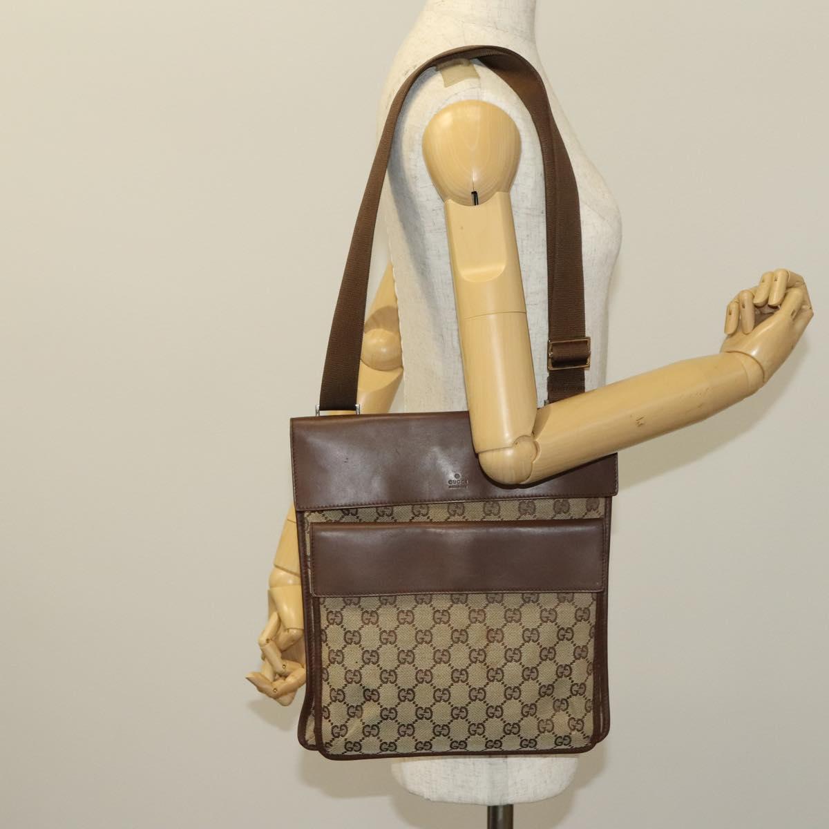 GUCCI GG Canvas Shoulder Bag Brown Silver 019 0489 Auth ki5690