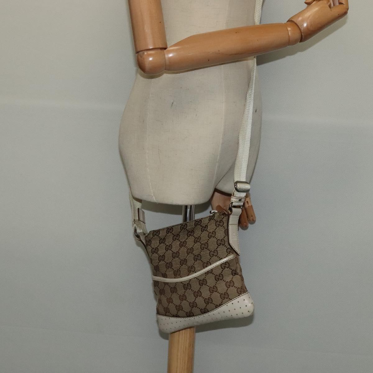 GUCCI GG Canvas Shoulder Bag Beige Silver 147671 Auth ki5693