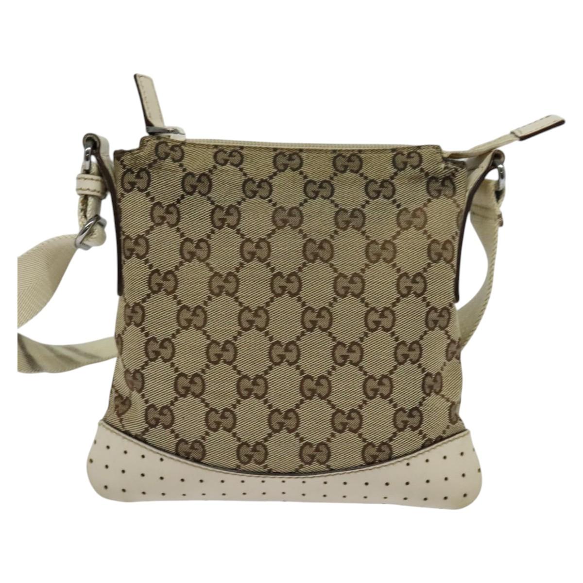 GUCCI GG Canvas Shoulder Bag Beige Silver 147671 Auth ki5693