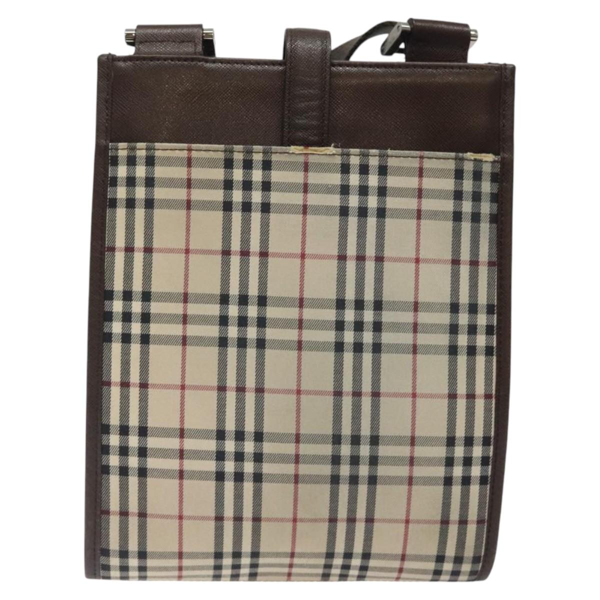 BURBERRY Nova Check Shoulder Bag Canvas Beige Brown Silver Auth ki5712
