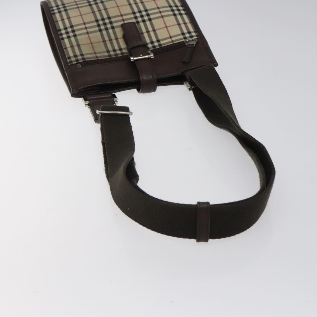 BURBERRY Nova Check Shoulder Bag Canvas Beige Brown Silver Auth ki5712