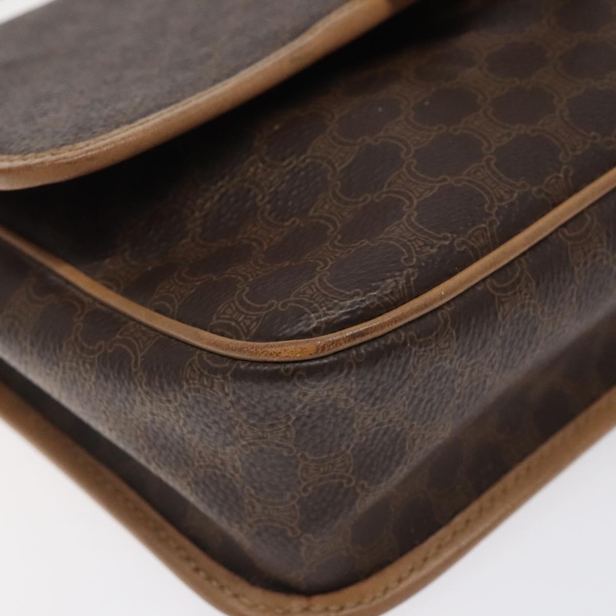 CELINE Macadam Canvas Shoulder Bag PVC Leather Brown Gold Auth ki5724