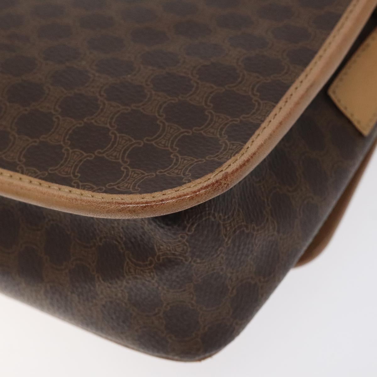 CELINE Macadam Canvas Shoulder Bag PVC Leather Brown Gold Auth ki5724