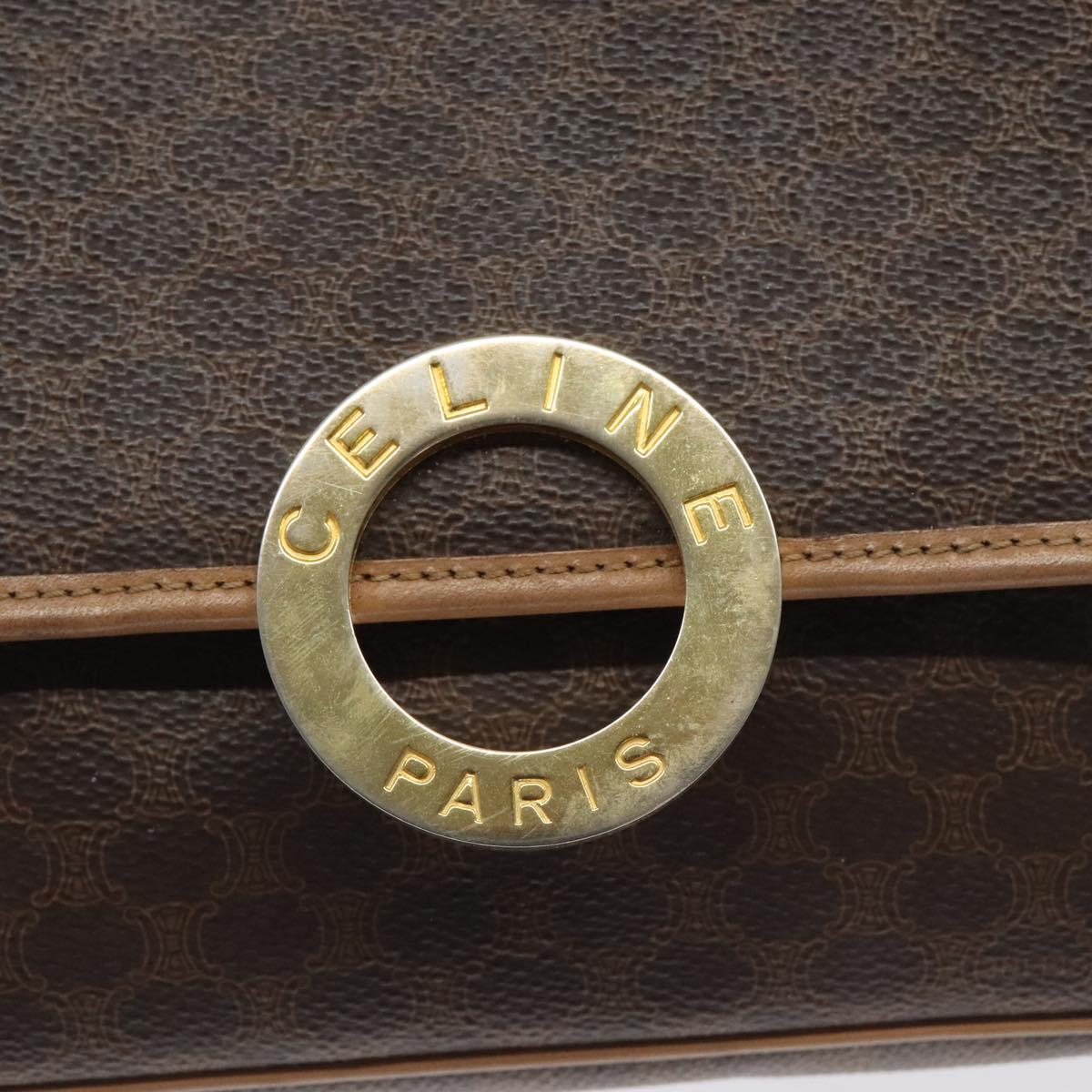 CELINE Macadam Canvas Shoulder Bag PVC Leather Brown Gold Auth ki5724